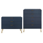 Manhattan Comfort DUMBO Modern Dresser Set and 5-Drawer Tall Dresser Set - Midnight Blue-Modern-Contemporary with a taste of Glam Bedroom Dresser Set. Includes 1 Standard Dresser and 1 Tall Dresser.