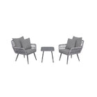 Manhattan Comfort Cannes Modern Patio 2-Person Seating Group 3-Piece Set with End Table - Grey-Modern 3-Piece Outdoor Patio Set with 2 Armchairs and 1 End Table