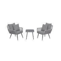 Manhattan Comfort Cannes Modern Patio 2-Person Seating Group 3-Piece Set with End Table - Grey-Modern 3-Piece Outdoor Patio Set with 2 Armchairs and 1 End Table