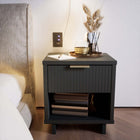 Manhattan Comfort Granville 18.11" Modern 1-Drawer Nightstand - Dark Grey-Includes 1 Full Extension Drawers with Top Drawer Designed in Vertical Textured Ribbed Lines Made from Solid Wood