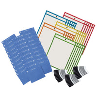 Charles Leonard Dry Erase Pocket Class Pack, Dry Erase Pockets, Dry Erase Cloths and Dry Erase Markers, Pocket Style w/Bullet Tip, Black, 90 Pieces-This convenient class pack has everything you need; durable dry erase pockets, markers and multi-purpose cloths.