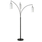 Hudson&Canal Aspen 3-Light Torchiere Floor Lamp with Fabric Shade - Blackened Bronze/White-Paired with a white drum fabric shade