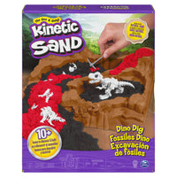 Kinetic Sand Digging for Dinos Dino Dig-Dig and discover 10 bones: This fun Kinetic Sand kids toy opens up to reveal a themed play area and includes a 2-in-1 pickaxe and shovel to help you find 10 dinosaur bones hidden under Kinetic Sand!