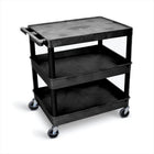 Luxor Polyethylene 3-Shelf Large Mixed Cart - Black-Multipurpose utility cart