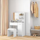 HOMCOM Vanity Desk with Stool - 31.5" L x 15.7" W x 52" H - White-Anti-tipping design ensures safety and stability 