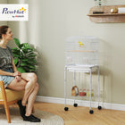 PawHut 49" H Rolling Bird Cage with Accessories, Detachable Stand and Storage - White-Two large doors and five smaller doors for convenient access to the interior 