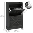 HOMCOM Farmhouse Slim Shoe Cabinet with 2 Flip Drawers & Adjustable Shelves - Distressed Grey-Tabletop with edge protection provides extra display and holding space  