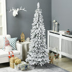 HOMCOM 6' Downswept Slim Snow-Flocked Artificial Christmas Tree with Steel Base - Green-Pencil shape doesn't take up much floor space, suitable for small rooms or a second Christmas tree in an entryway 