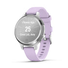 Garmin Lily 2 Active Fitness Tracker Smartwatch - Silver with Purple Jasmine Silicone Band-See how active you are throughout the day with step counting, calories burned, intensity minutes and more (data presented is intended to be a close estimation of metrics tracked) 