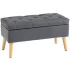 HOMCOM Upholstered Storage Ottoman Bench with Wooden Legs - Charcoal Grey-Elegant and chic, this bench enhances any living space  