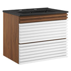 Modway Render 24" Wall-Mount Bathroom Vanity - White/Walnut/Black-Mid-Century Modern Vanity