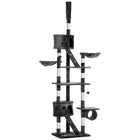 PawHut 94" - 102" Floor-To-Ceiling Huge Cat Tree Tower - Grey-Adjustable height (94.5" to 102.4") for safety 