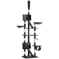 PawHut 94" - 102" Floor-To-Ceiling Huge Cat Tree Tower - Grey-Adjustable height (94.5" to 102.4") for safety 