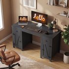 HOMCOM 53" Farmhouse Executive Desk with Drawers and 2 Cabinets - Black Wood Grain-Adjustable shelves allow flexible storage for items of various sizes