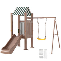 Qaba Kids Heavy-Duty Swing Set with Slide, Covered Fort - Ladder-Swing seat and slide to entertain multiple children . 