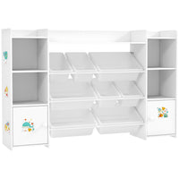Qaba Kids Bookshelf and Toy Storage Organizer with 8 Removable Storage Bins, Shelves and 2 Cabinets - White-Combines bookcase, toy bins, and cupboard for versatile storage 