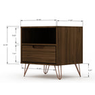 Manhattan Comfort Rockefeller 20.08" Mid-Century Modern 1-Drawer Nightstand - Brown-Includes 1 Open Shelf, and 1 Drawer