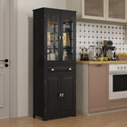 HOMCOM 63" H Kitchen Pantry Cabinet with Adjustable Shelves and Glass Door - Black-5-tier shelving gives you lots of space to store dishes, pots and pans, dry goods or appliances 