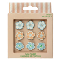 Moments of Joy Push Pin Set - Flowers-Includes 9 flower-shaped push pins in assorted pastel colours