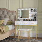 HOMCOM Vanity Desk with Mirror and Lights - 38.6" L x 17.7" W x 54.3" H - White-Ideal for bedrooms, cloakrooms, and locker rooms for versatility 