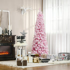 HOMCOM 6' Snow-Flocked Pencil Artificial Christmas Tree with Steel Base - Pink-Pencil shape for small rooms or as a secondary tree 