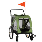 Aosom 2-in-1 Pet Bike Trailer and Stroller with Universal Wheel Reflectors and Flag - Green-2-in-1 design can be used as a trailer and a pet stroller 