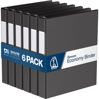 Davis Group Premium Economy Binder - D Ring - 1" - Black - 6 Pack-3 Ring Binder