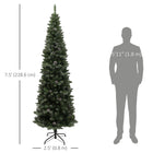 HOMCOM 7' Artificial Pencil Christmas Tree with 980 Branches and Metal Base - Green-Pencil shape fits neatly in small spaces or entryways 