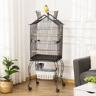 PawHut 57" H Large Bird Cage with Openable Top and Storage Shelf - Black-Made of steel, sturdy enough for daily use 