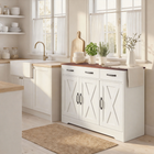 HOMCOM 43" Farmhouse Sideboard Buffet Cabinet for TVs up to 50 Inch with Barn Doors - White-A robust tabletop supports up to 110 lbs, suitable for appliances or decor