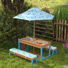Qaba Kids Picnic Table, Wooden Outdoor Table & Bench Set with Umbrella - Blue-Soft foam cushions enhance seating comfort for little ones
