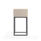 Manhattan Comfort Embassy 21" Mid-Century Modern Faux Leather Upholstered Bar Stool - Cream and Black - 2 Pack-Delivered to you Fully Assembled! No Assembly Required