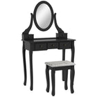 HOMCOM Vanity Desk with Stool - 31.5" L x 15.7" W x 55.1" H - Black-A vanity table with 360° spinning mirror and a padded stool 