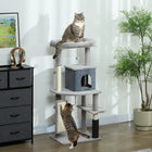 PawHut 52" Cat Tree with Scratching Posts, Bed and Condo - Light Grey-Soft plush covering offers cozy comfort for cats 