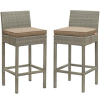 Modway Conduit Outdoor Patio Wicker Rattan Bar Stool - Light Gray Mocha - Set of 2-Modern Outdoor Bar Stool