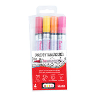 Pentel Paint Marker - Medium Point - 4PC Pack - Assorted Colours Red - Yellow - Orange - Pink-Bullet point paint marker with rich, vivid ink colour.