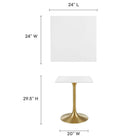 Modway Lippa 24" Square Wood Dining Table - Gold White-Lacquered MDF Tabletop