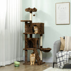 PawHut 63" Cat Tree with Sisal Scratching Posts and Condos - Leopard Print-Thickened base and anti-tip strap ensure stability for 1-3 cats' play 