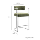 Modway Huron Curved Back Fabric and Metal Counter Stool - Silver Leaf-Stainless Steel Chrome Metal Frame