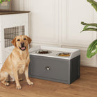 PawHut Large Elevated Dog Bowl Stand with Bowl and Storage - Grey-Built-in drawer in the elevated dog bowls stand keeps treats and leashes organized and within reach 