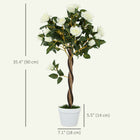 Outsunny 3' Artificial Rose Tree - White - 2 Pack-Weighted pot with cement and PE moss, ensures the fake tree stands stable 