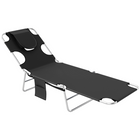 Outsunny Tanning Chair with Face Hole - 5-Level Folding Lounge Chair - Black-Sun lounger with adjustable backrest locked into five positions