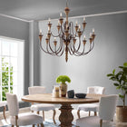 Modway Nobility Pendant Light Ceiling Candelabra Chandelier - Black-Distressed Solid Wood Frame