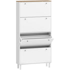 HOMCOM Shoe Cabinet with 4 Flip Drawers in Narrow Design - White-Four flip drawers hold 24–32 pairs, keeping your entryway clutter-free