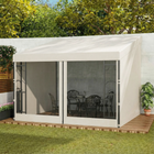 Outsunny 10 ft W x 10 ft L Wall Mounted Pergola Gazebo with Curtains and Nettings - Beige-Detachable two curtains and two nettings can block wind and provide a privacy space