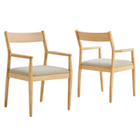 Modway Solara Fabric Wood Dining Armchairs - Natural/Heathered Weave Beige - 2 Pack-Rubberwood Dining Armchairs Set of 2