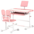 Qaba Kids Adjustable Height Desk and Chair Set with Tilting Desktop - Pink-MDF tabletop and steel legs ensure durability and stability 