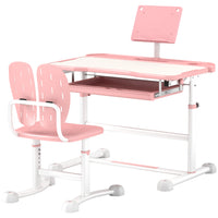 Qaba Kids Adjustable Height Desk and Chair Set with Tilting Desktop - Pink-MDF tabletop and steel legs ensure durability and stability 