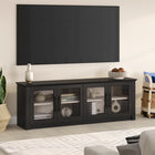 Hudson&Canal Thornwell TV Stand for TV's up to 78" with Glass Doors - Black Grain/Alder White-Features easy assembly
