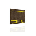 Manhattan Comfort Plaza 64.25" Modern Floating Entertainment Center - Rustic Brown and Yellow-Includes Brackets to Mount TV on Panel
